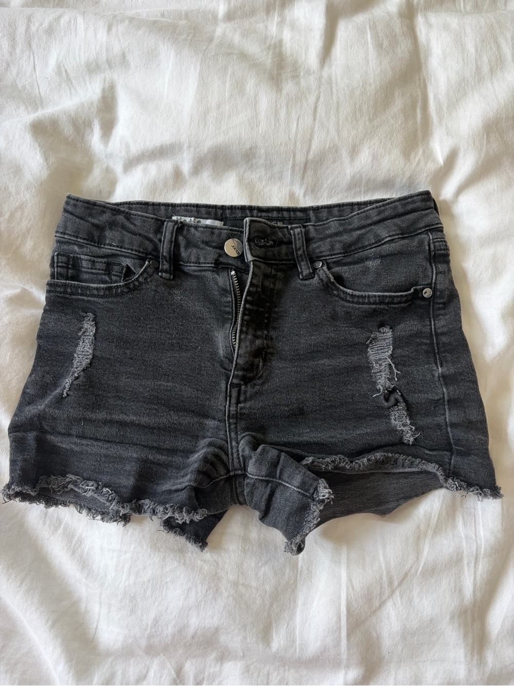 High-Rise Distressed Black Denim Women’s Shorts
